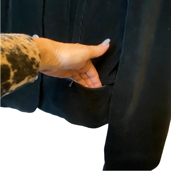 ELIE TAHARI Black Corduroy 2- Layer Zip Bomber Coat Jacket - SZ Medium - Picture 12 of 16